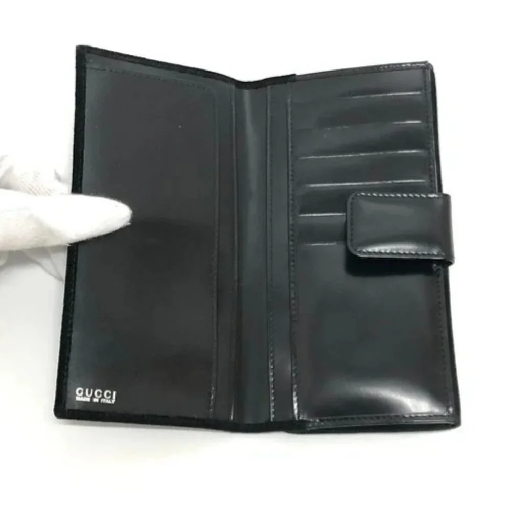GUCCI Old Gucci Interlocking G Long Wallet Flap Long Wallet Suede/Enamel Black - Picture 10 of 15